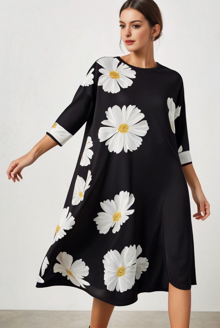 size curve dresses plus size loose elegant floral pattern stitching midi dress 111305