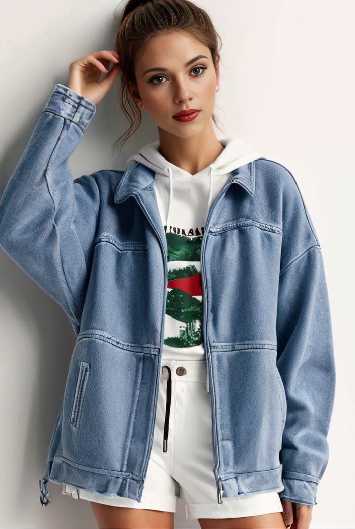 denim coat with flap pockets and lapel casual women s jacket in blue 106972