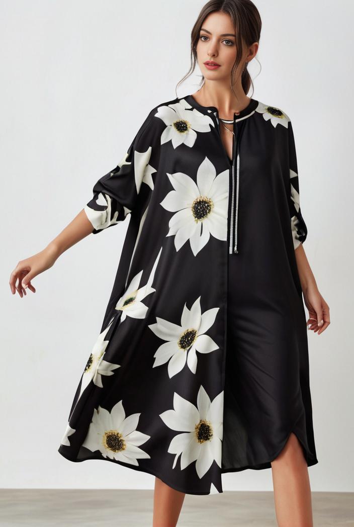 size curve dresses plus size loose elegant floral pattern stitching midi dress 111306