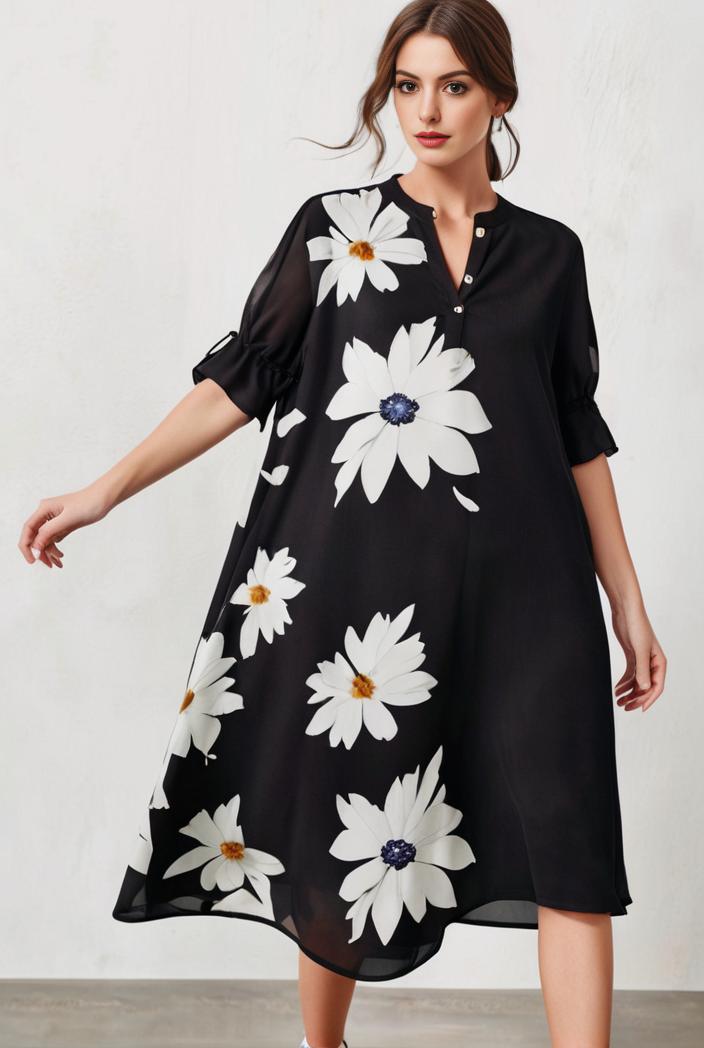 size curve dresses plus size loose elegant floral pattern stitching midi dress 111309