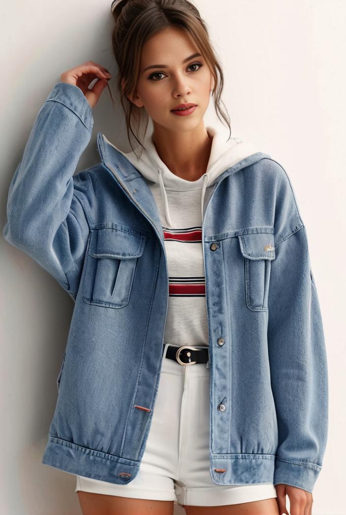 denim coat with flap pockets and lapel casual women s jacket in blue 106974