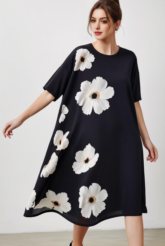 size curve dresses plus size loose elegant floral pattern stitching midi dress 111307