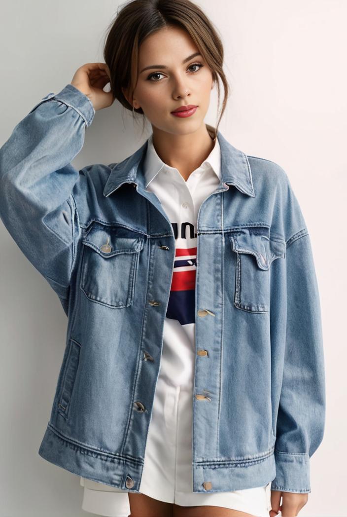 denim coat with flap pockets and lapel casual women s jacket in blue 106977