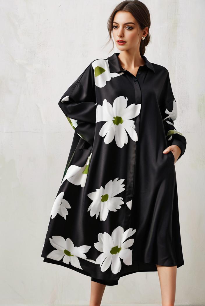 size curve dresses plus size loose elegant floral pattern stitching midi dress 111310