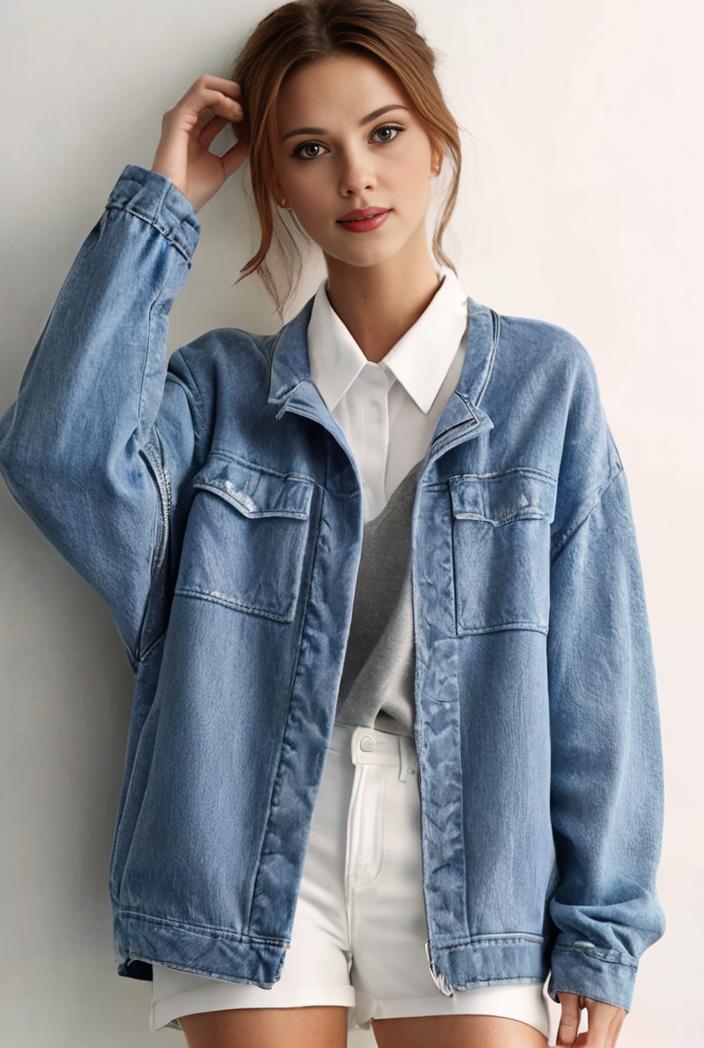 denim coat with flap pockets and lapel casual women s jacket in blue 106979