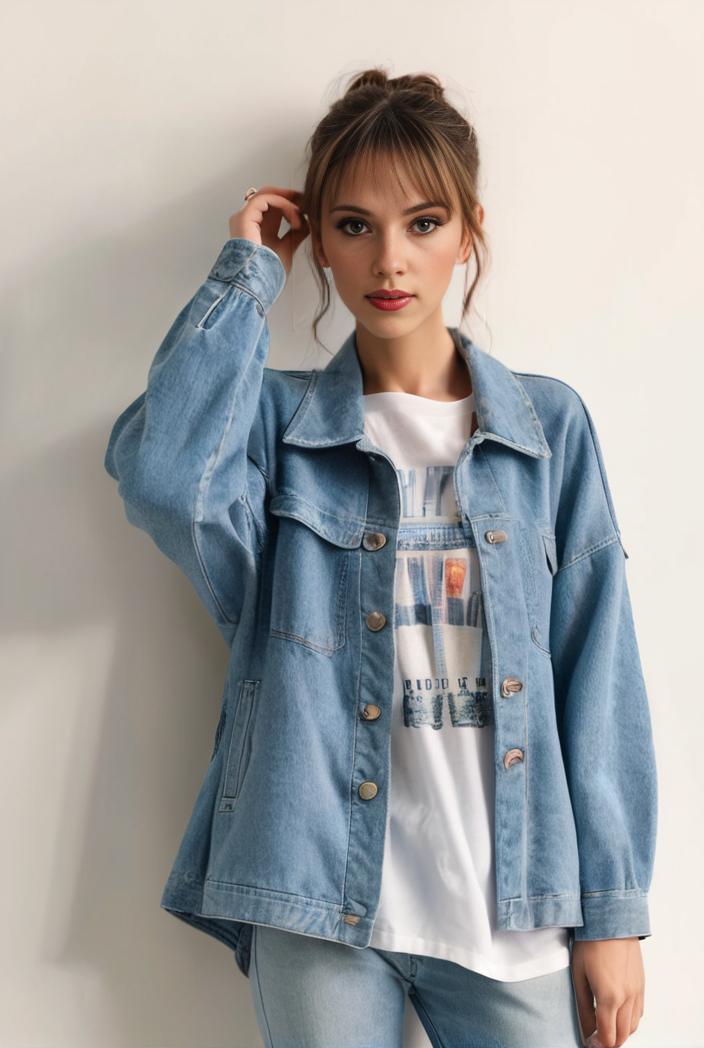 denim coat with flap pockets and lapel casual women s jacket in blue 106980