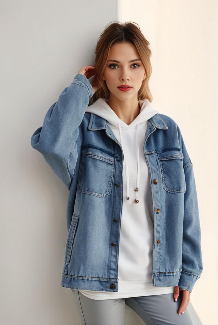 denim coat with flap pockets and lapel casual women s jacket in blue 106981