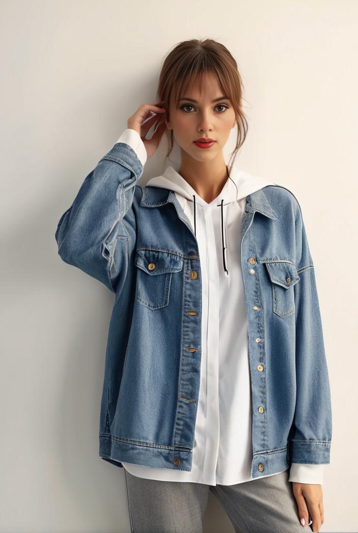denim coat with flap pockets and lapel casual women s jacket in blue 106983