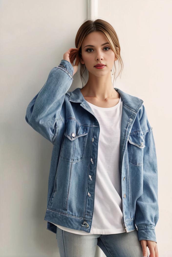 denim coat with flap pockets and lapel casual women s jacket in blue 106987
