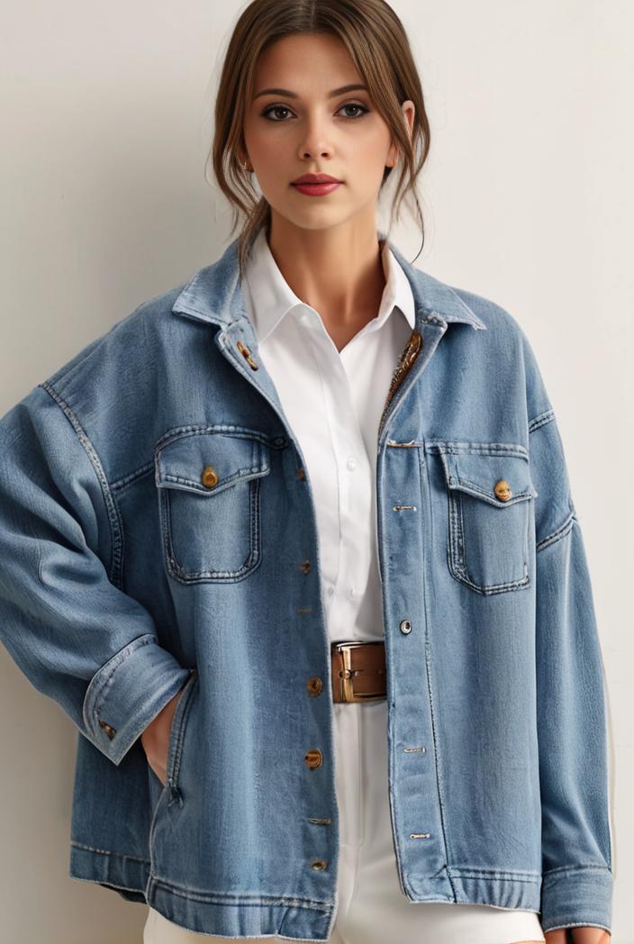 denim coat with flap pockets and lapel casual women s jacket in blue 106990