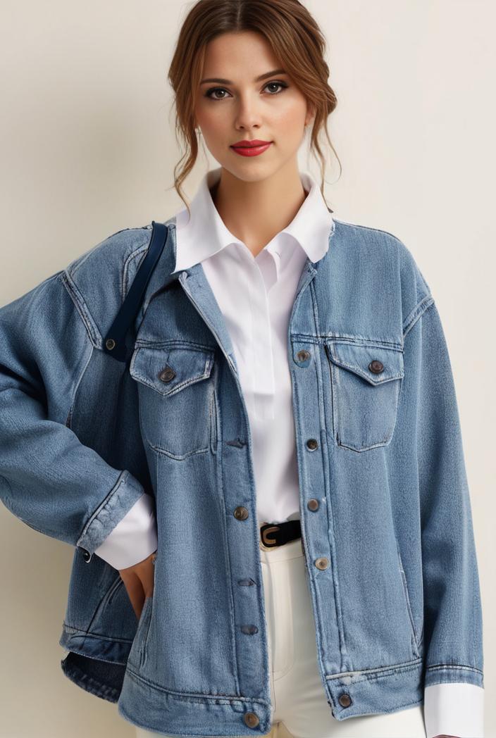 denim coat with flap pockets and lapel casual women s jacket in blue 106994