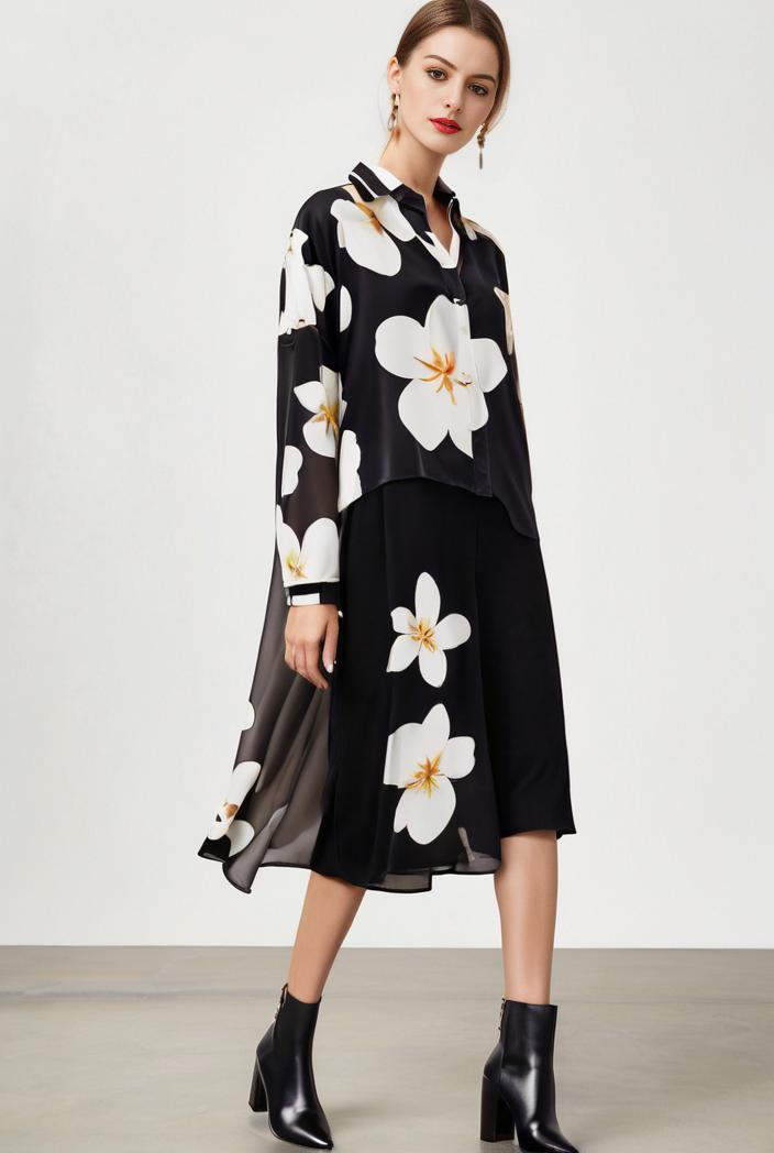 size curve dresses plus size loose elegant floral pattern stitching midi dress 111329