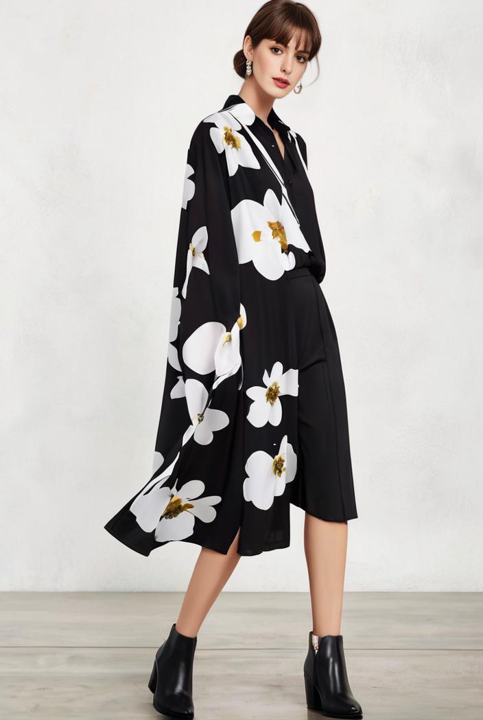 size curve dresses plus size loose elegant floral pattern stitching midi dress 111331