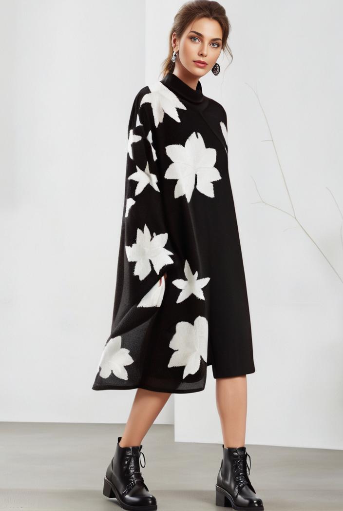 size curve dresses plus size loose elegant floral pattern stitching midi dress 111333