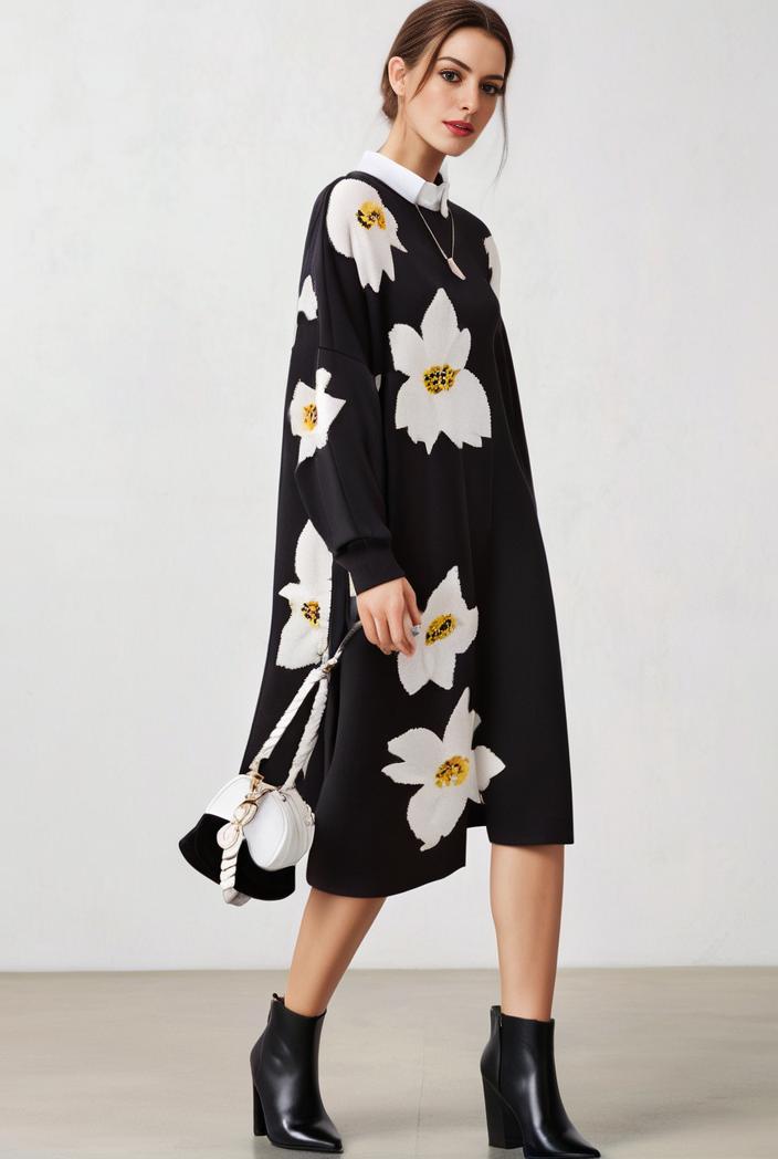 size curve dresses plus size loose elegant floral pattern stitching midi dress 111335