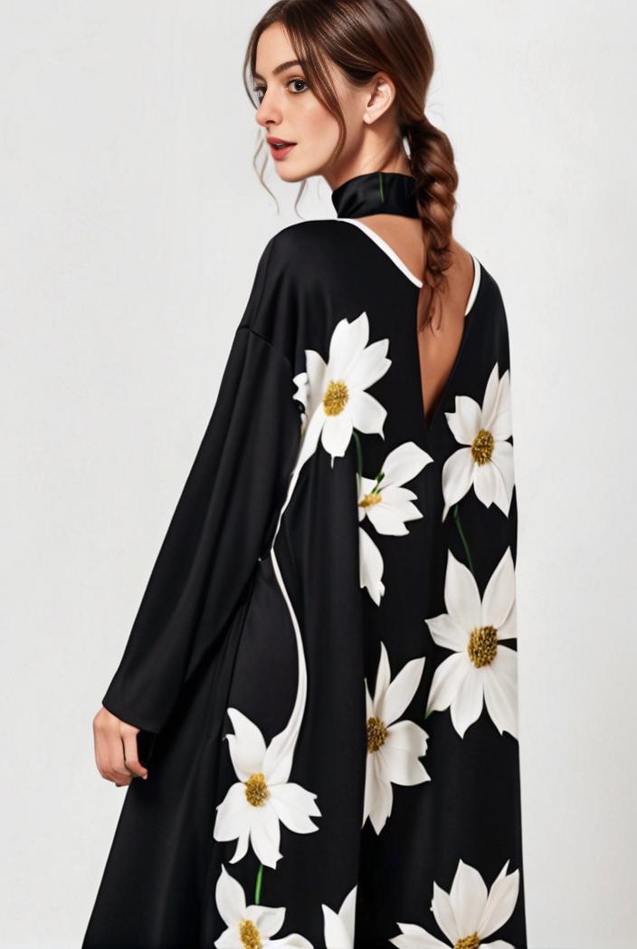 size curve dresses plus size loose elegant floral pattern stitching midi dress 111338
