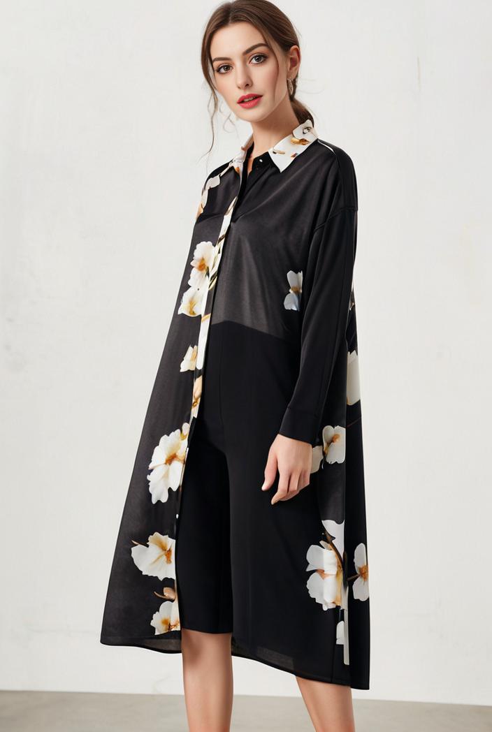 size curve dresses plus size loose elegant floral pattern stitching midi dress 111345