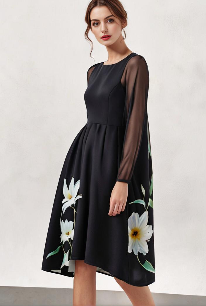 size curve dresses plus size loose elegant floral pattern stitching midi dress 111347
