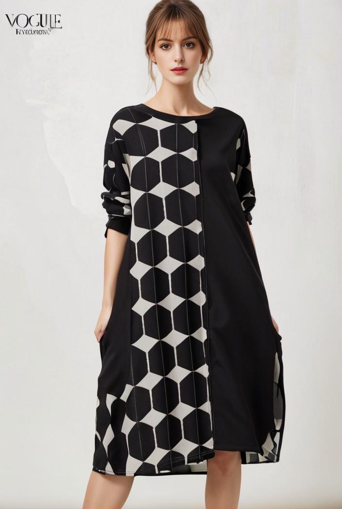 size curve dresses plus size loose elegant floral pattern stitching midi dress 111360
