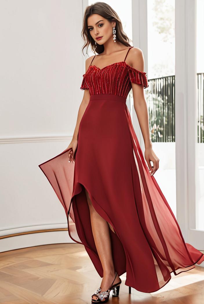 sleeveless v back tulle high low sequin appliques evening dresses 111917