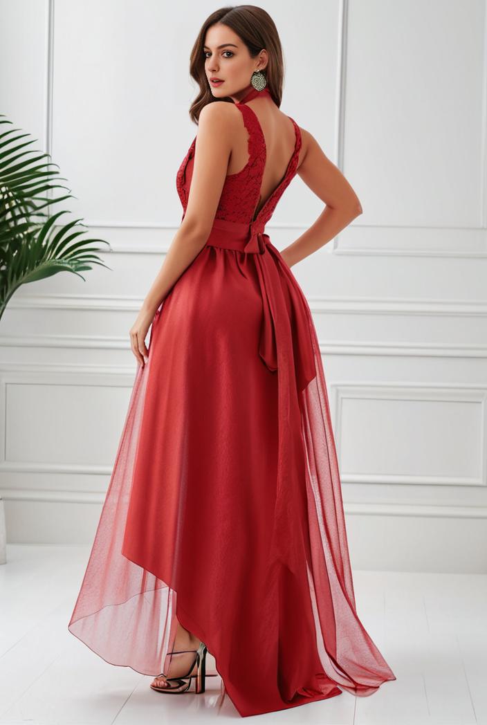 sleeveless v back tulle high low sequin appliques evening dresses 111940