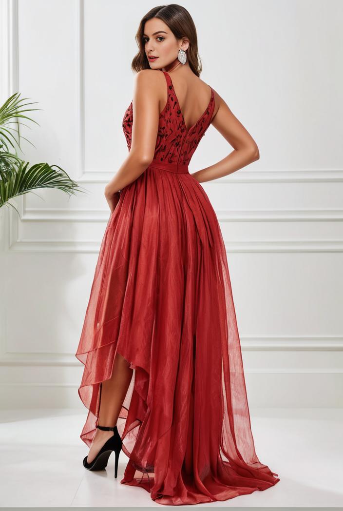 sleeveless v back tulle high low sequin appliques evening dresses 111942