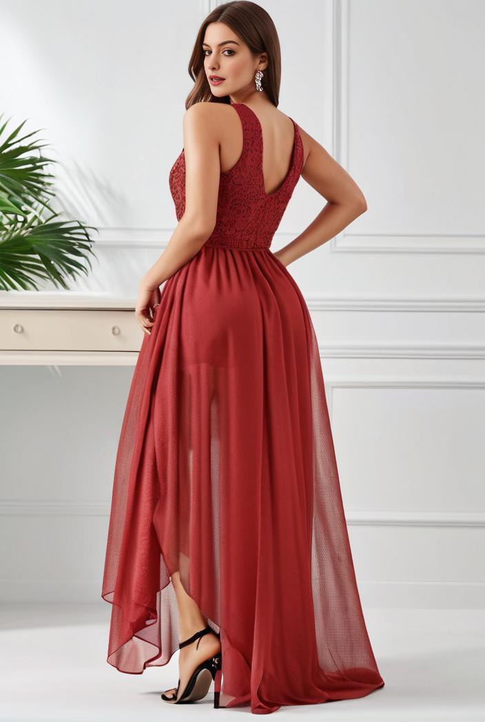 sleeveless v back tulle high low sequin appliques evening dresses 111944