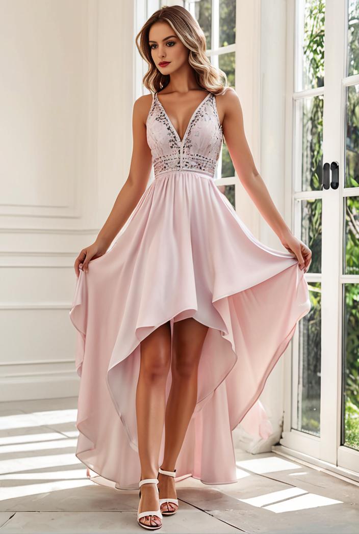 sleeveless v back tulle high low sequin appliques evening dresses 111971