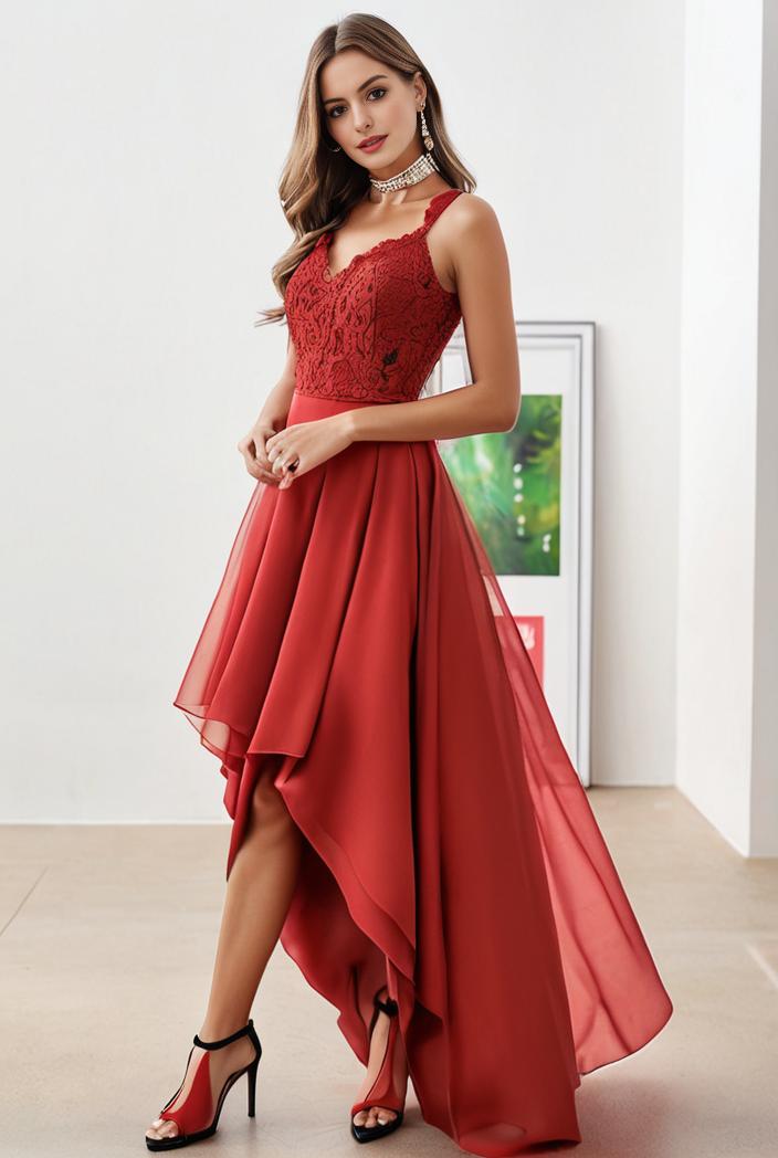 sleeveless v back tulle high low sequin appliques evening dresses 111978