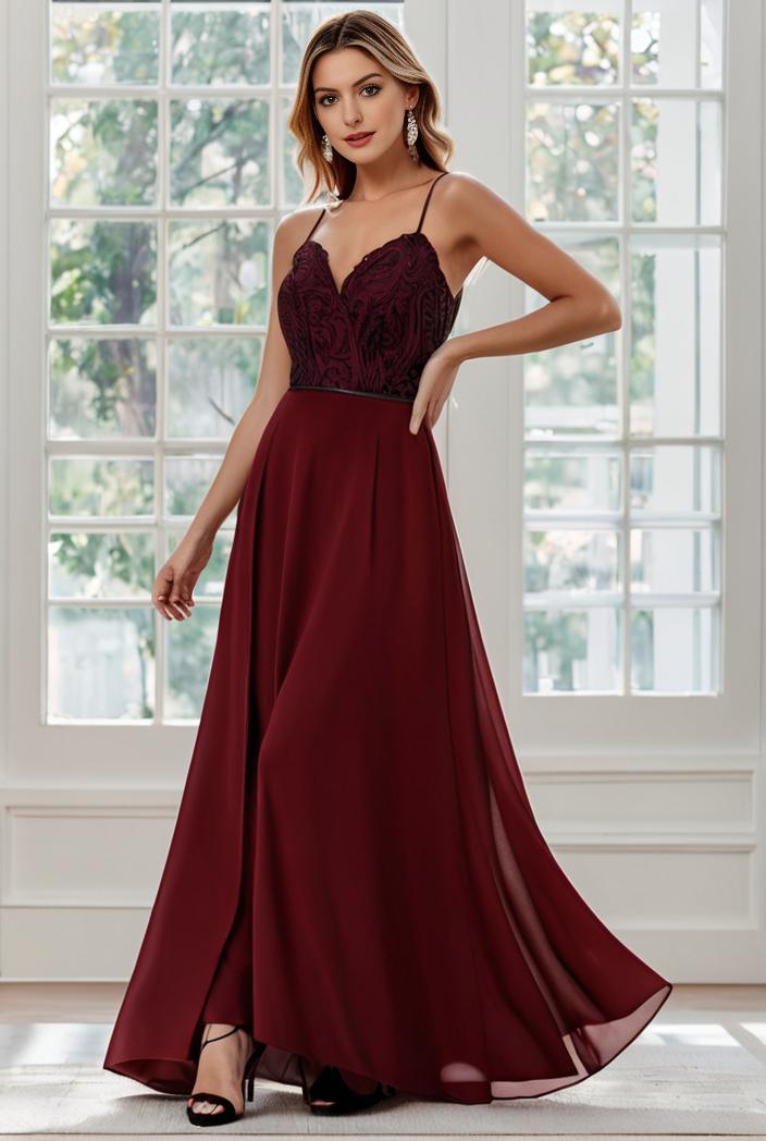 convertible chiffon lace open back spaghetti straps bridesmaid dress 116269