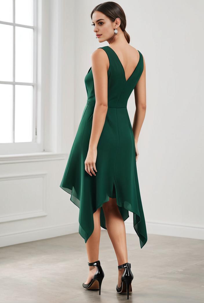 deep v neck lace chiffon bridesmaid dress with asymmetrical hem 116838