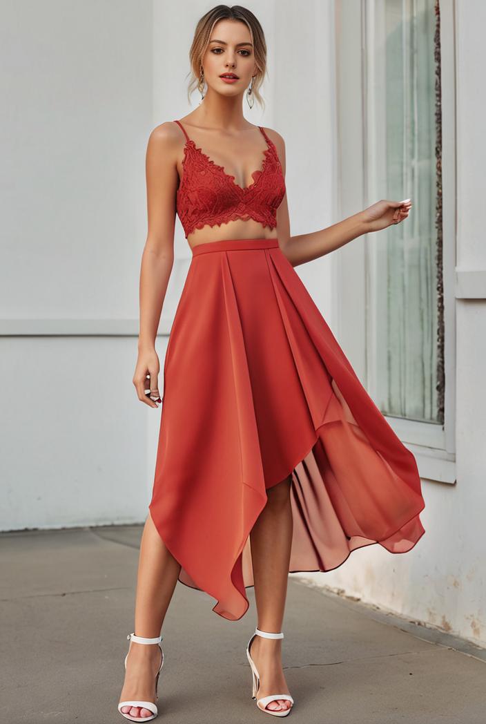 deep v neck lace chiffon bridesmaid dress with asymmetrical hem 116843