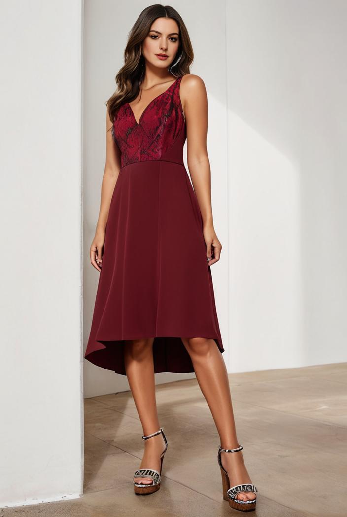 deep v neck lace chiffon bridesmaid dress with asymmetrical hem 116911