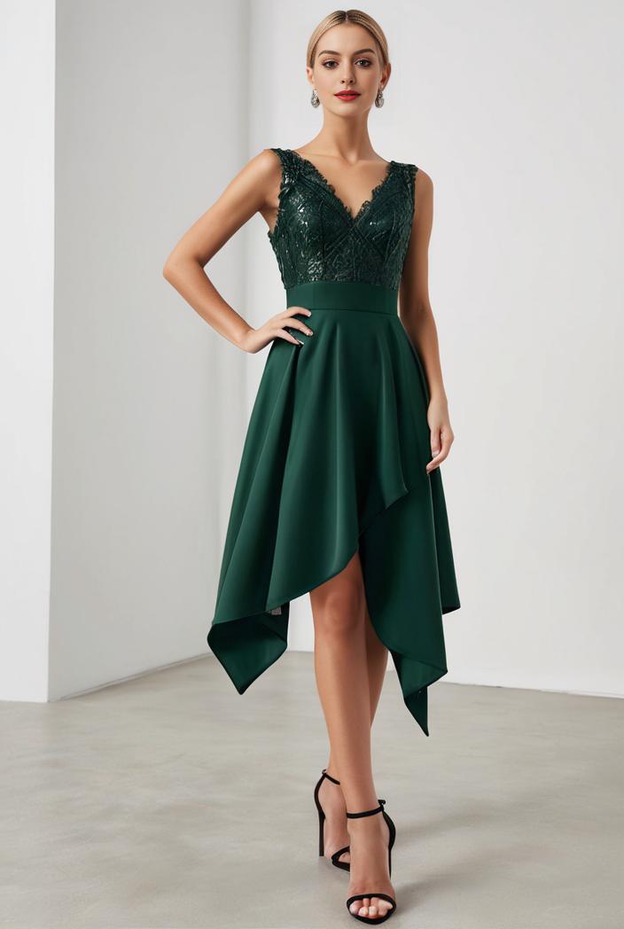 deep v neck lace chiffon bridesmaid dress with asymmetrical hem 116913