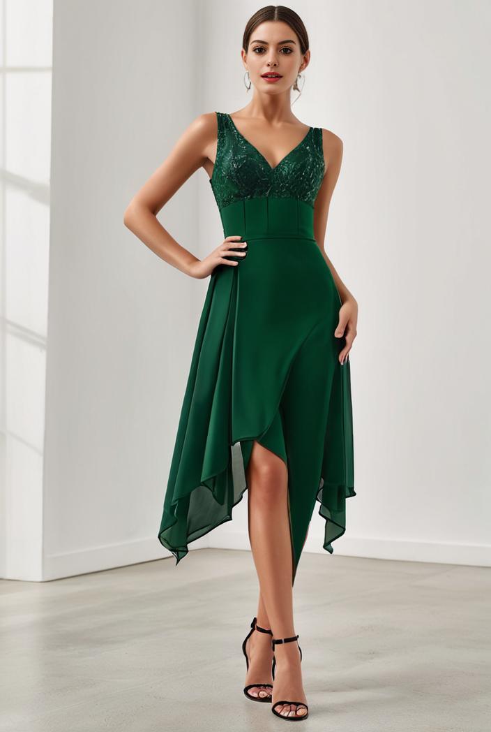 deep v neck lace chiffon bridesmaid dress with asymmetrical hem 116917