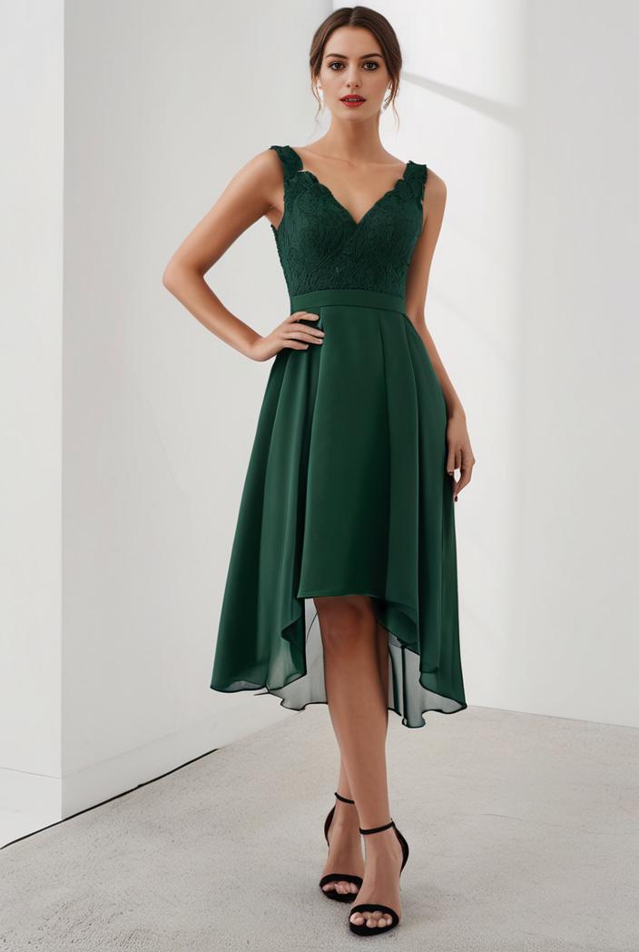 deep v neck lace chiffon bridesmaid dress with asymmetrical hem 116919