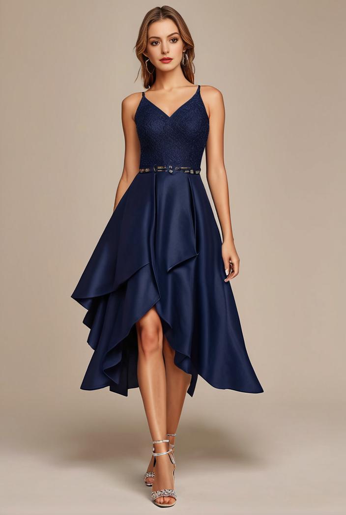 deep v neck lace chiffon bridesmaid dress with asymmetrical hem 116928
