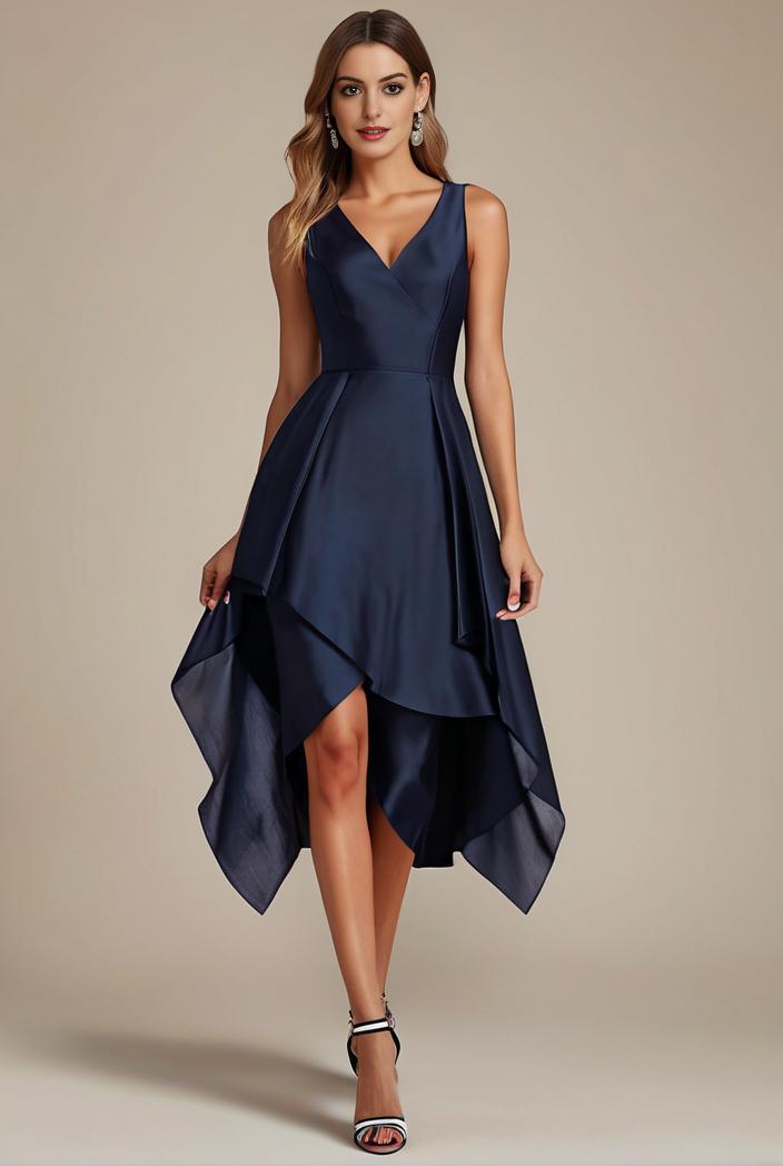 deep v neck lace chiffon bridesmaid dress with asymmetrical hem 116930