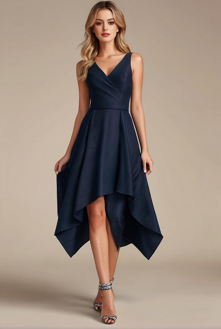 deep v neck lace chiffon bridesmaid dress with asymmetrical hem 116931