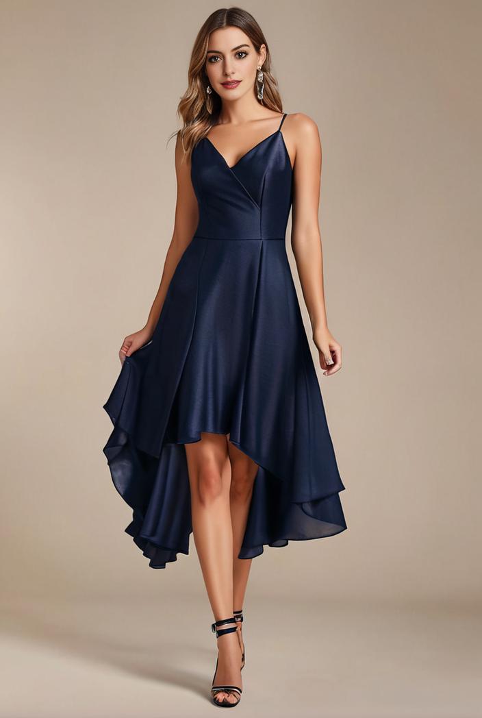 deep v neck lace chiffon bridesmaid dress with asymmetrical hem 116934