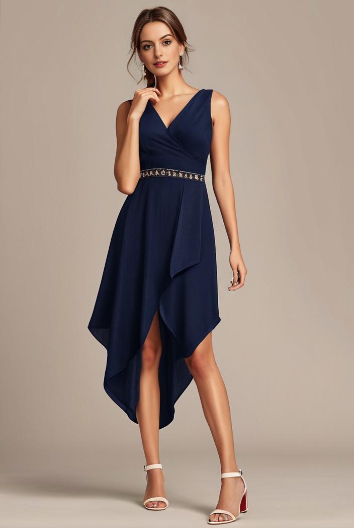 deep v neck lace chiffon bridesmaid dress with asymmetrical hem 116968