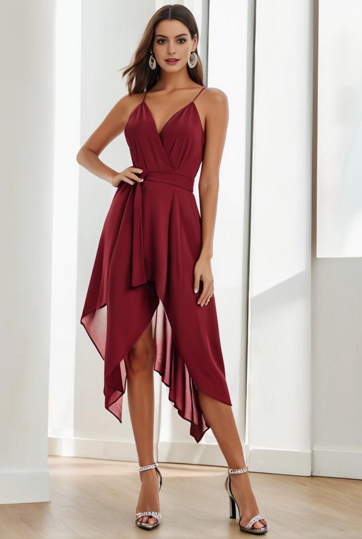deep v neck lace chiffon bridesmaid dress with asymmetrical hem 116978