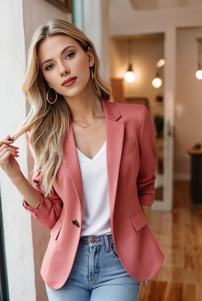 ladies solid button up blazer with long sleeves casual lapel design 116124