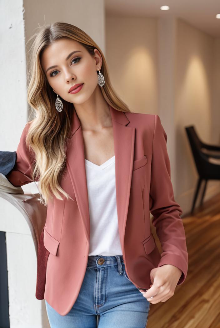 ladies solid button up blazer with long sleeves casual lapel design 116128