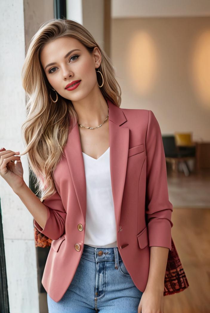 ladies solid button up blazer with long sleeves casual lapel design 116129