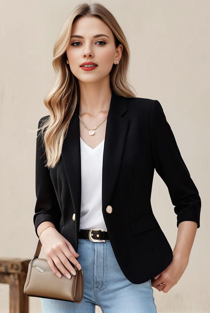 ladies solid button up blazer with long sleeves casual lapel design 116138