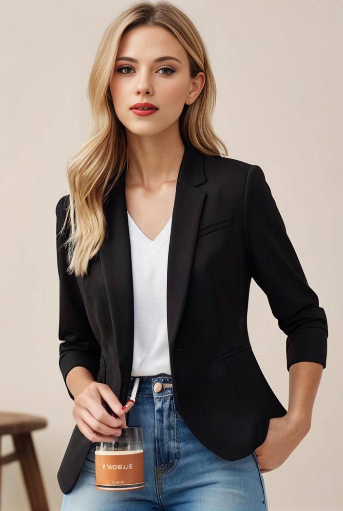 ladies solid button up blazer with long sleeves casual lapel design 116142