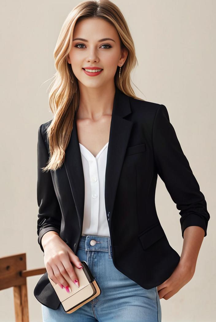ladies solid button up blazer with long sleeves casual lapel design 116143