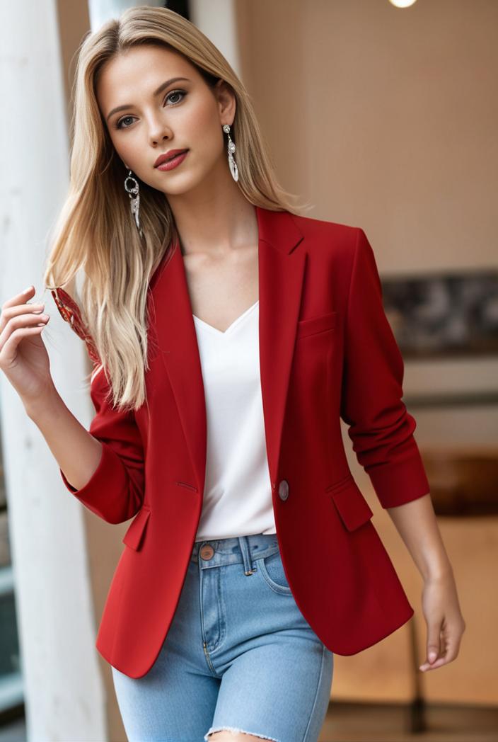 ladies solid button up blazer with long sleeves casual lapel design 116148