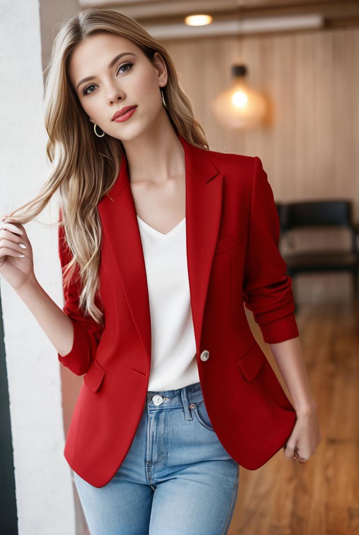 ladies solid button up blazer with long sleeves casual lapel design 116146